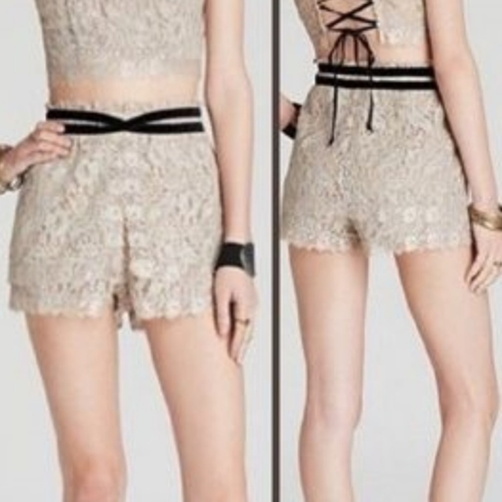 Free People | Tan Metallic Lace Shorts size 4 - Picture 2 of 5